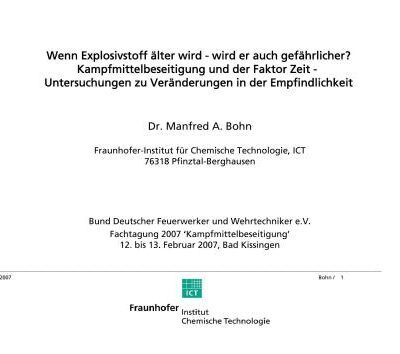خرید و دانلود نسخه کامل کتاب Wenn Explosivstoff älter wird – wird er auch gefährlicher? Kampfmittelbeseitigung und der Faktor Zeit – Untersuchungen zu Veränderungen in der Empfindlichkeit