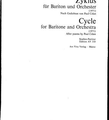 خرید و دانلود نسخه کامل کتاب Zyklus, für Bariton und Orchester (1971) nach Gedichten von Paul Celan. Cycle, for baritone and orchestra (1971) after poems by Paul Celan