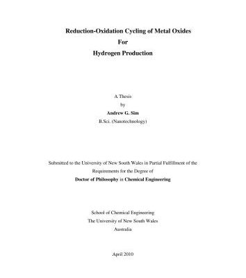 خرید و دانلود نسخه کامل کتاب A Thesis Reduction-Oxidation Cycling of Metal Oxides For Hydrogen Production