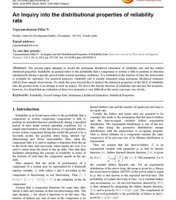 خرید و دانلود نسخه کامل کتاب An Inquiry into the Distributional Properties of Reliability Rate