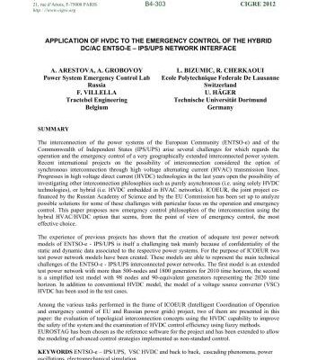 خرید و دانلود نسخه کامل کتاب Application of HVDC to the Emergency Control of the Hybrid DC/AC ENTSO-E – IPS/UPS Network Interface
