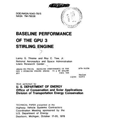 خرید و دانلود نسخه کامل کتاب Baseline performance of the GPU 3 Stirling engine. NASA, October 1978