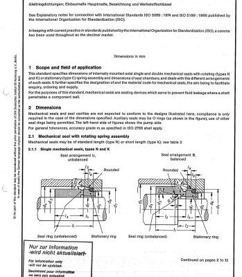 خرید و دانلود نسخه کامل کتاب DIN 24960. Mechanical seals. Types, dimensions, seal arrangements, designation and material code. (eng)
