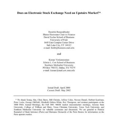 خرید و دانلود نسخه کامل کتاب Does An Electronic Stock Exchange Need An Upstairs Market
