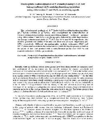 خرید و دانلود نسخه کامل کتاب Electrophilic radioiodination of 5-trimethylstannyl-3-((1-tert- butoxycarbonyl-2(S)-azetidinyl)methoxy)pyridine using chloramine-T and H2O2 as oxidizing agents