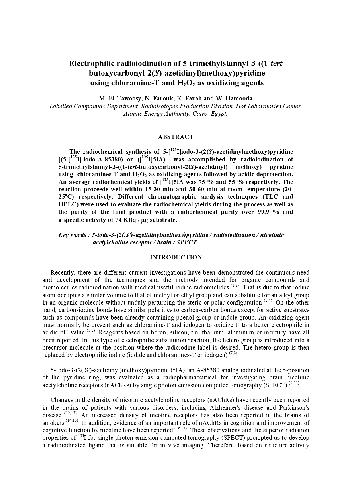 خرید و دانلود نسخه کامل کتاب Electrophilic radioiodination of 5-trimethylstannyl-3-((1-tert- butoxycarbonyl-2(S)-azetidinyl)methoxy)pyridine using chloramine-T and H2O2 as oxidizing agents_6907fb404fee6.jpeg خرید و دانلود نسخه کامل کتاب Electrophilic radioiodination of 5-trimethylstannyl-3-((1-tert- butoxycarbonyl-2(S)-azetidinyl)methoxy)pyridine using chloramine-T and H2O2 as oxidizing agents