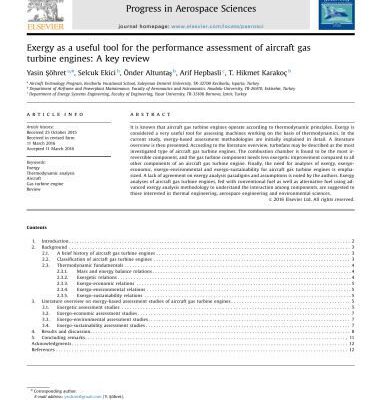 خرید و دانلود نسخه کامل کتاب Exergy as a useful tool for the performance assessment of aircraft gas turbine engines: A key review
