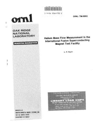 خرید و دانلود نسخه کامل کتاب Helium Mass Flow Measurement in the International Fusion Superconducting Magnet Test Facility