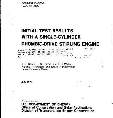 خرید و دانلود نسخه کامل کتاب Initial test results with a single-cylinder rhombic-drive Stirling engine. Final report. NASA, July 1978