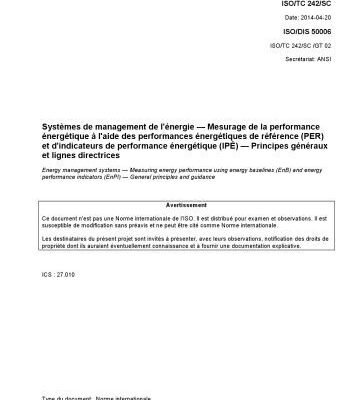 خرید و دانلود نسخه کامل کتاب ISO 50006 (F) Systèmes de management de l’énergie — Mesurage de la performance énergétique à l’aide des performances énergétiques de référence (PER) et d’indicateurs de performance énergétique (IPÉ) — Principes généraux et lignes directrices