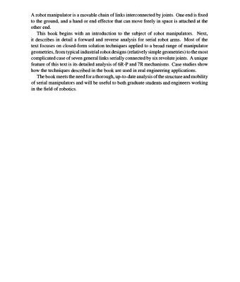 خرید و دانلود نسخه کامل کتاب Kinematic Analysis of Robot Manipulators