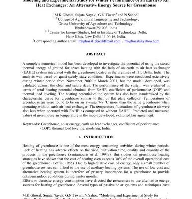خرید و دانلود نسخه کامل کتاب Modeling and Experimental Study for Winter Performance of an Earth to Air Heat Exchanger: An Alternative Energy Source for Greenhouse