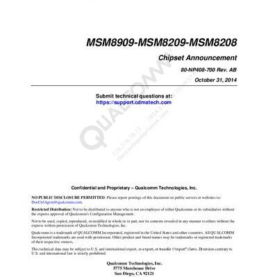 خرید و دانلود نسخه کامل کتاب MSM8909-MSM8209-MSM8208 Chipset Annoucement