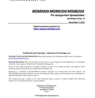 خرید و دانلود نسخه کامل کتاب MSM8909/MSM8209/MSM8208 Pin Assignment Spreadsheet