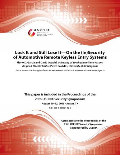 خرید و دانلود نسخه کامل کتاب On the (In)Security of Automotive Remote Keyless Entry Systems_690948621b8f7.jpeg خرید و دانلود نسخه کامل کتاب On the (In)Security of Automotive Remote Keyless Entry Systems
