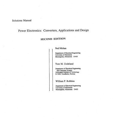 خرید و دانلود نسخه کامل کتاب Power Electronics: Converters, Applications and Design – 2nd Edition – Solutions Manual