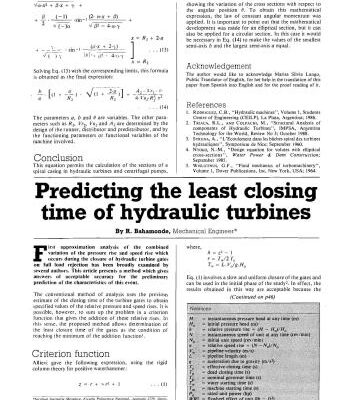 خرید و دانلود نسخه کامل کتاب Predicting the Least Closing Time for Hydraulic Turbines. WP&DC Issue August 1991