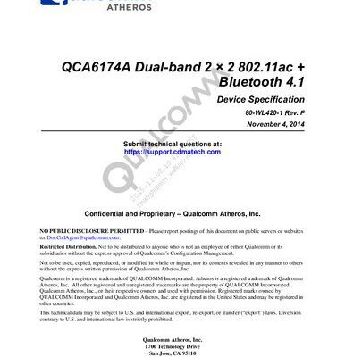 خرید و دانلود نسخه کامل کتاب QCA6174A Dual-band 2 × 2 802.11ac + Bluetooth 4.1 Device Specification