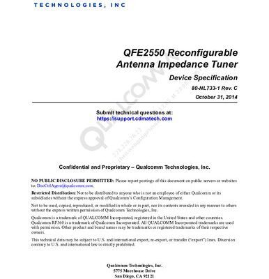 خرید و دانلود نسخه کامل کتاب QFE2550 Reconfigurable Antenna Impedance Tuner Device Specification