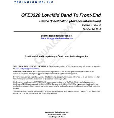 خرید و دانلود نسخه کامل کتاب QFE3320 Low/Mid Band Tx Front-End Device Specification (Advance Information)