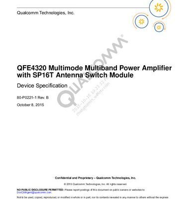خرید و دانلود نسخه کامل کتاب QFE4320 Multimode Multiband Power Amplifier with SP16T Antenna Switch Module Device Specification