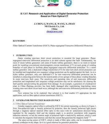 خرید و دانلود نسخه کامل کتاب Research and Application of Digital Generator Protection Based on Fibre Optical CT