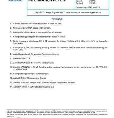 خرید و دانلود نسخه کامل کتاب SENT – Single Edge Nibble Transmission for Automotive Applications J2716 2016-04
