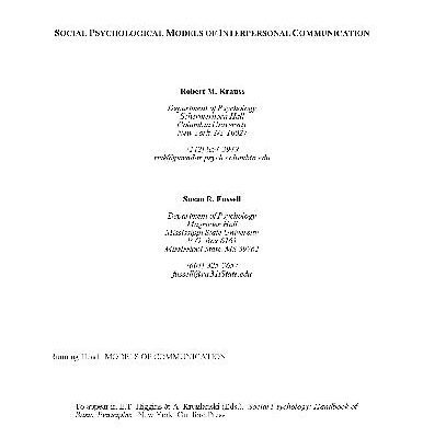 خرید و دانلود نسخه کامل کتاب Social Psychological Models of Interpersonal Communication