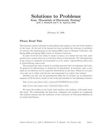 خرید و دانلود نسخه کامل کتاب Solutions to Problems from Essentials of Electronic Testing