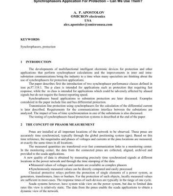 خرید و دانلود نسخه کامل کتاب Synchrophasors Application For Protection – Can We Use Them?