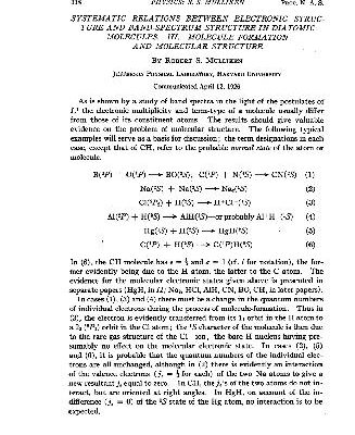 خرید و دانلود نسخه کامل کتاب Systematic Relations between Electronic Structure and Band-Spectrum Structure in Diatomic Molecules III. Molecule Formation and Molecular Structure
