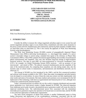 خرید و دانلود نسخه کامل کتاب The Use of Synchrophasors for Wide Area Monitoring of Electrical Power Grids