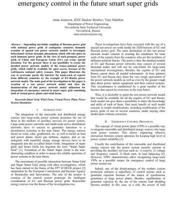 خرید و دانلود نسخه کامل کتاب The use of wind farms and virtual power plants for emergency control in the future smart super grids