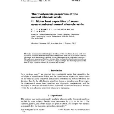 خرید و دانلود نسخه کامل کتاب Thermodynamic properties of the normal alkanoic acids Ii. Molar heat capacities of seven even-numbered normal alkanoic acids