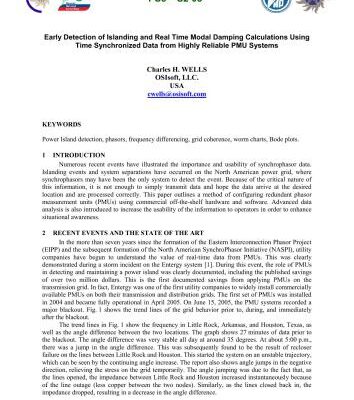 خرید و دانلود نسخه کامل کتاب WELLS – Early Detection of Islanding and Real Time Modal Damping Calculations Using Time Synchronized Data from Highly Reliable PMU Systems