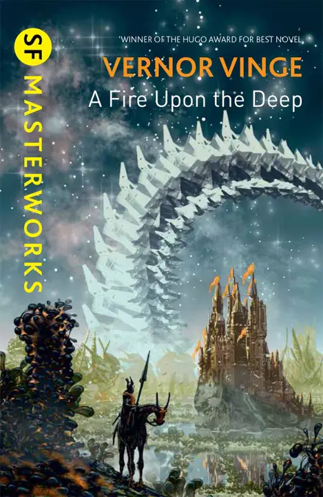 a-fire-upon-the-deep-by-vernor-vinge_69f5ec8acd208 خرید و دانلود نسخه کامل کتاب صوتی انگلیسی آتشی بر فراز ژرفا، اثر ورنر وینج (از مجموعهی مناطق فکر) A Fire Upon the Deep by Vernor Vinge - تصویر 1